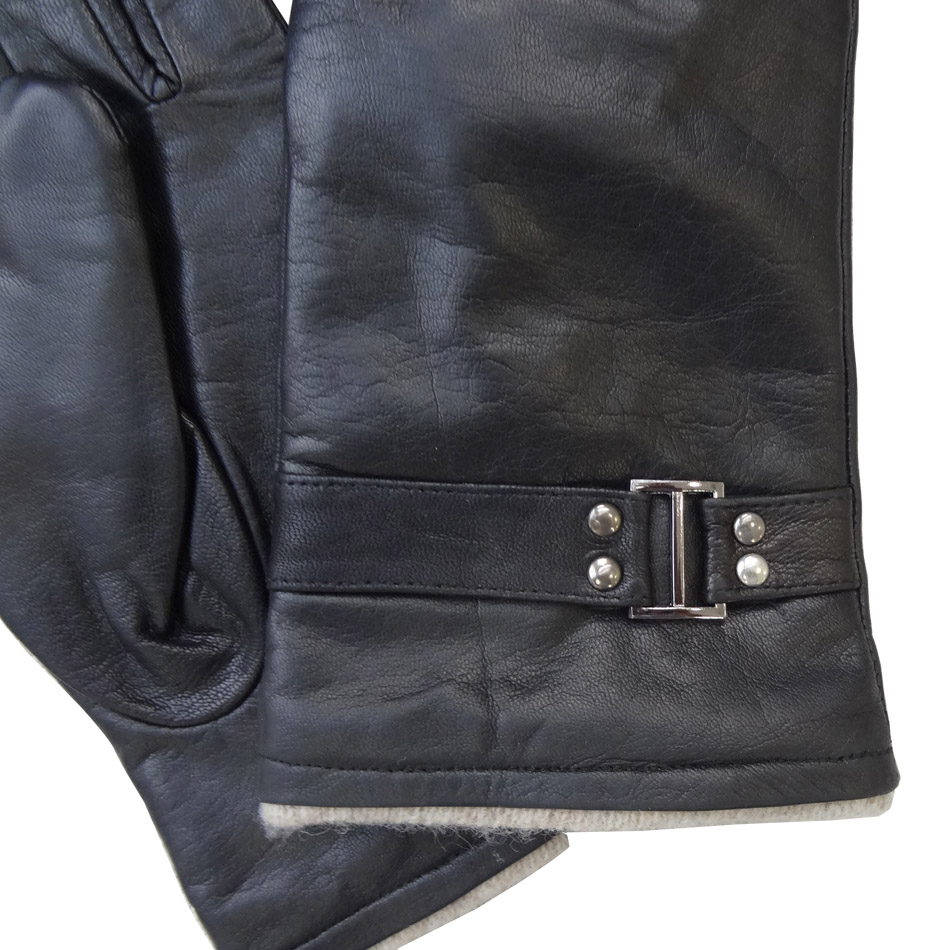 Dobby Style Mens Black Leather Gloves , Mens Leather Dress Gloves With Belt