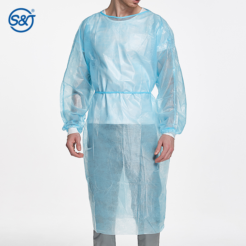 PP+PE Disposable Isolation Gown impervious knitted cuff disposable waterproof isolation gowns