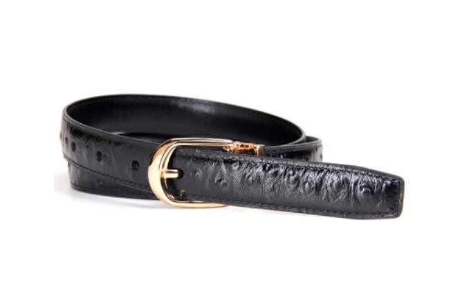 Daily Life 2.0CM Ostrich Grain Ladies Leather Belts With Gold Buckle