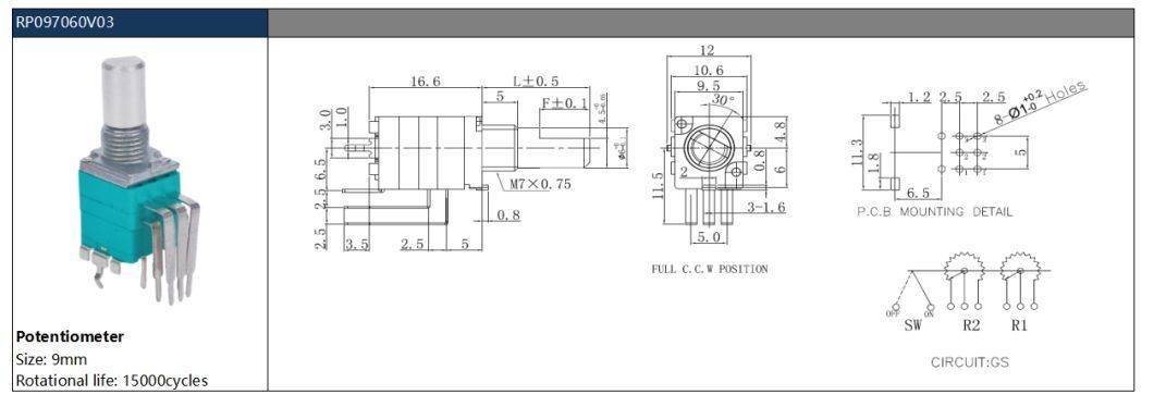RS97 B50K 8pin Potentiometer with Switch Audio Potentiometer