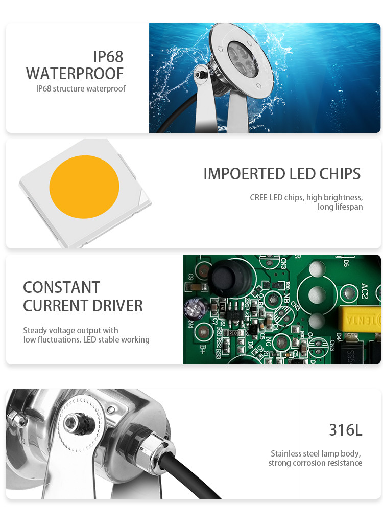 Adjustable Angle Underwater LED Spotlights Inground Pool Lamp Low Energy Consumption