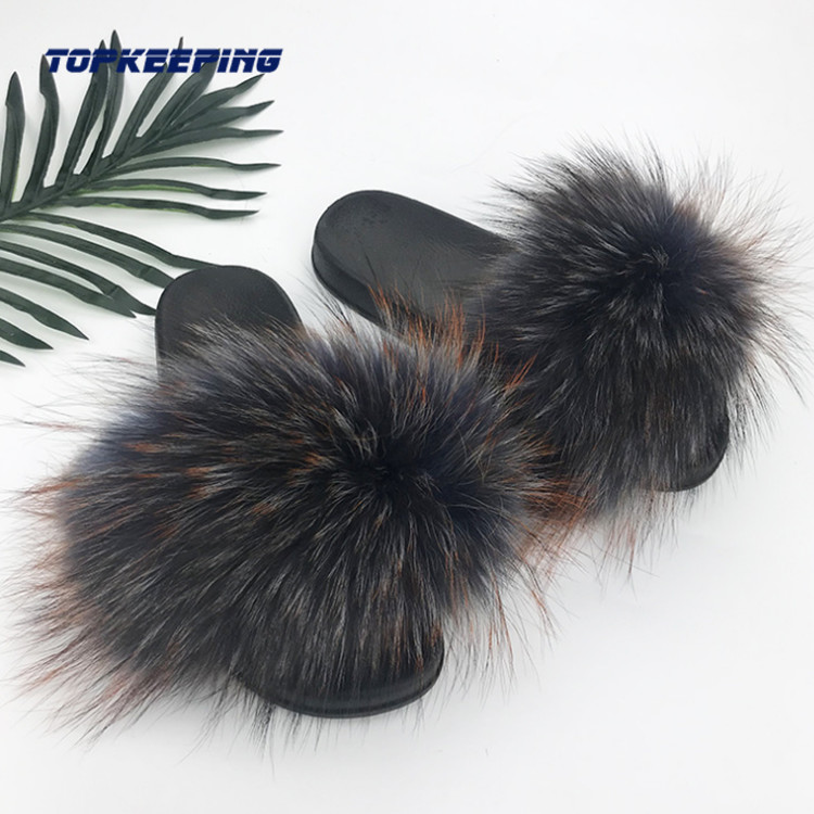 EUR36 - 41 Outdoor Womens Fluffy Faux Fur Slides