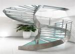 Round Curved Glass Staircase Stainless Steel Building Stairs Easy Assemblying
