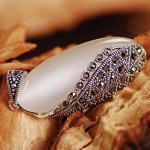 Retro Thai 925 Silver Red Agate Pendant with Marcasite and 18 Inches Chain