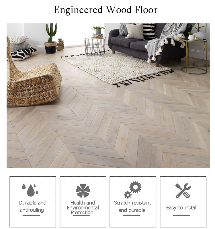 Distressed Fishbone Style Three Layers Engineered Wood Parquetry Flooring for Living Room
