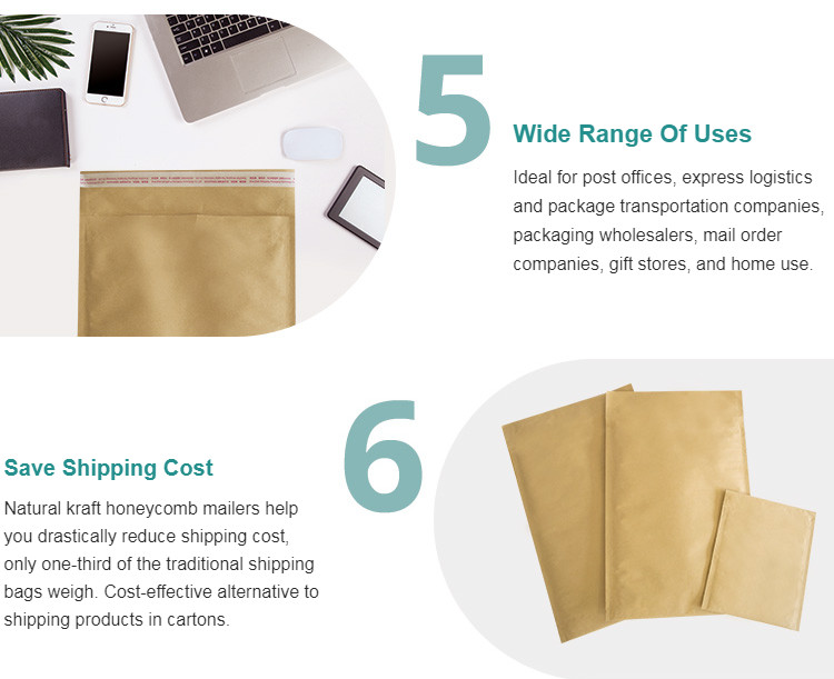 Customized Recycled Padded Envelopes Kraft Honeycomb Paper Mailer