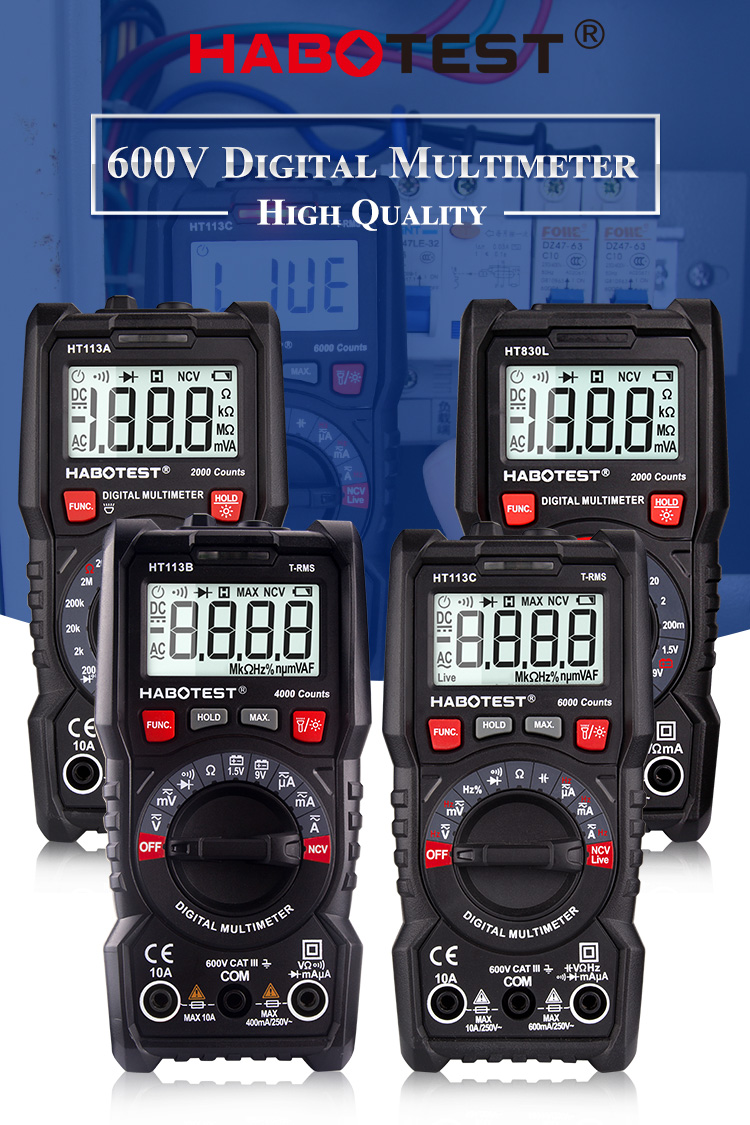 HT113 Small Digital Multimeter 600V 10A 20M ohm Manual Range 2000 Counts Resistance Mini Multimeter Digital with CE ROH