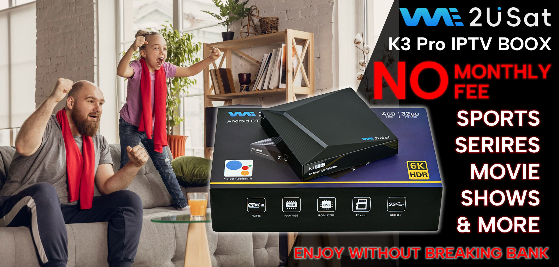 Customized Android IPTV Box We2u K3 Pro Lifetime IPTV Box Black