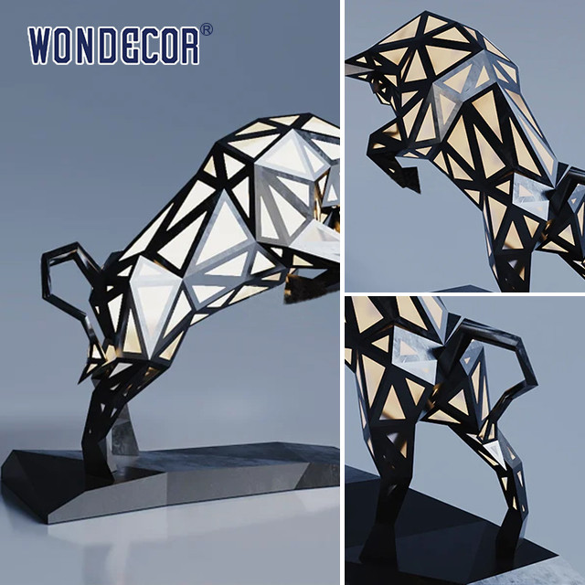 Large Scale Polished Stainless Steel Sculpture Public Art Geometric Animal Cow