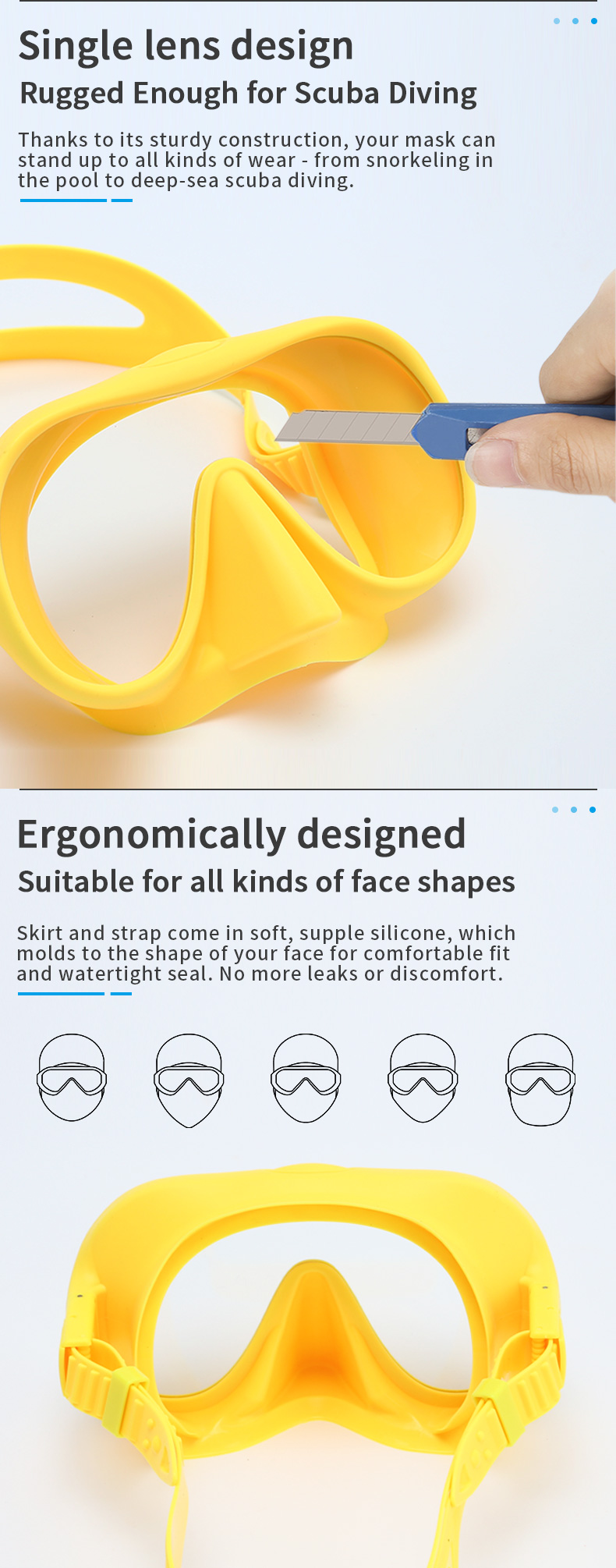 Frameless Single Lens Scuba Diving Snorkel Mask Set Silicone Mouthpiece