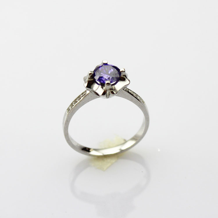 Women Jewelry 925 Silver 5.5mm Round Purple Cubic Zirconia Ring(F36)
