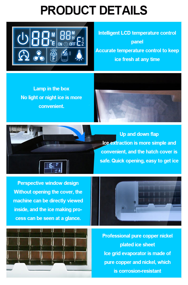 Hotel Ice Maker 40kg Portable Desktop Commercial Household Full Automatic Ice Cube Making Machine for Tap Water Or Bottled Water