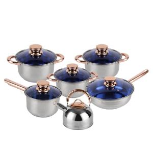 Quality Nonstick Pots Capsule Bottom Glass Lid Round Knob 12 Pcs Stainless Steel Cookware Set Non Stick Cooking Pot Sets wholesale