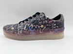Sky Print Womens Leather Lace Up Casual Shoes Black Slip Resistant