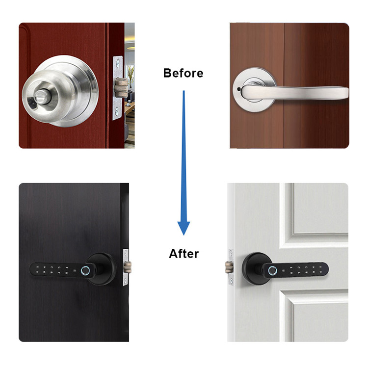 Stainless Steel Smart Handle Door Lock RFID Card Fingerprint Door Handle Lock
