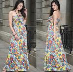 European-style fashion strapless printed long billowing skirt maxi sexy dress