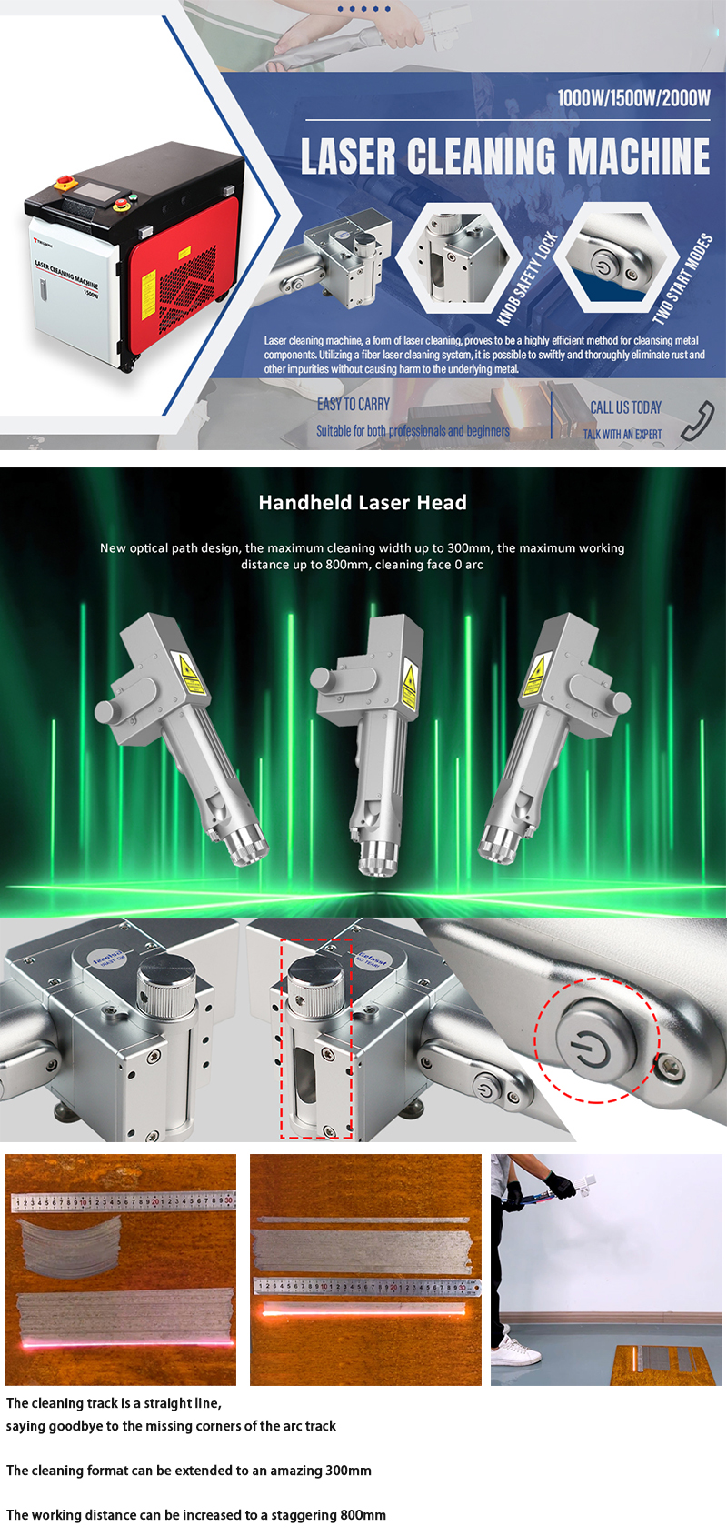 Non-contact Laser Cleaning Machine for Welds RAYCUS 1500W Portable Wood Stone Metal Rust Removal