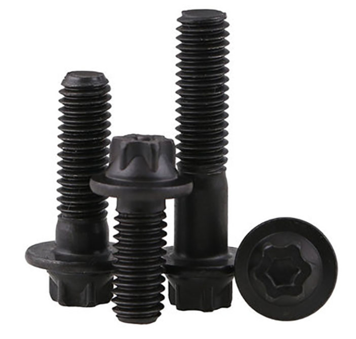 Black Coating Steel Hexagon Flange Bolts Hexalobular Head Bolts With Small Flange