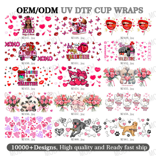 Wholesale Uv Dtf Cup Wrap Transfers Valentine'S Day High Quality Custom Uv Dtf Transfer Couple Design Cup Wrap