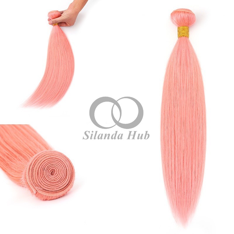 Pink Straight Remy Human Hair Bundles Sew In Weave Bundles Brazilian Bundle Deals