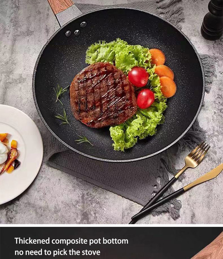 Hot Sale Black 32cm Flat Bottom Maifan Stone Skillet Cookware Cooking Non-stick Deep Frying Pan
