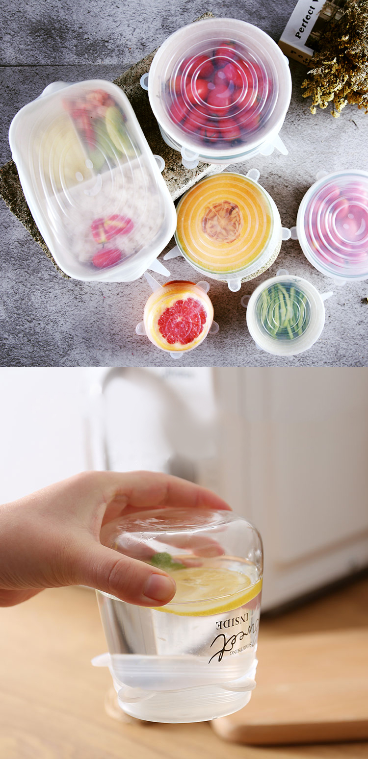 Flexible Transparent Silicone Food Storage 6 Pack Set Microwave Reusable Silicon Stretch Lid