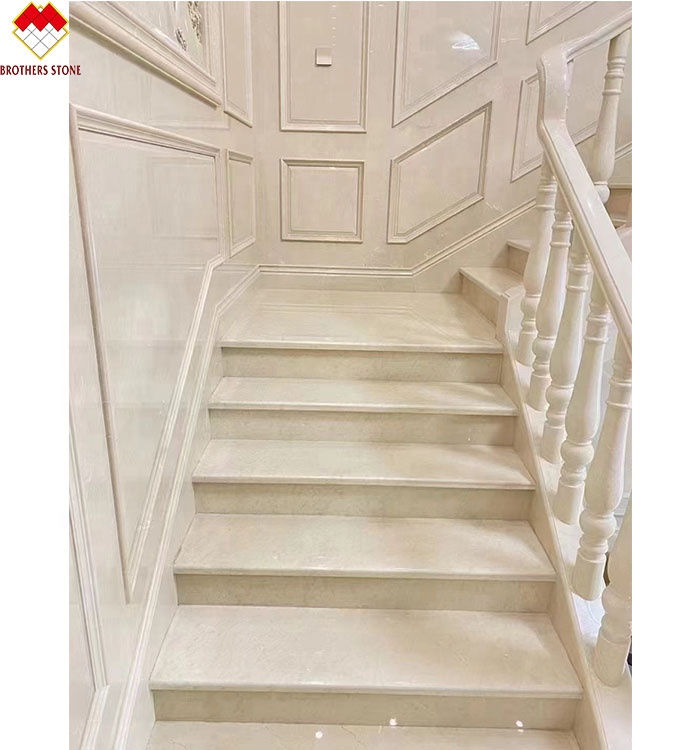 Indoor Cream Beige Marble Anti-Slip Curved Stairs Skirting Tiles for Modern Design