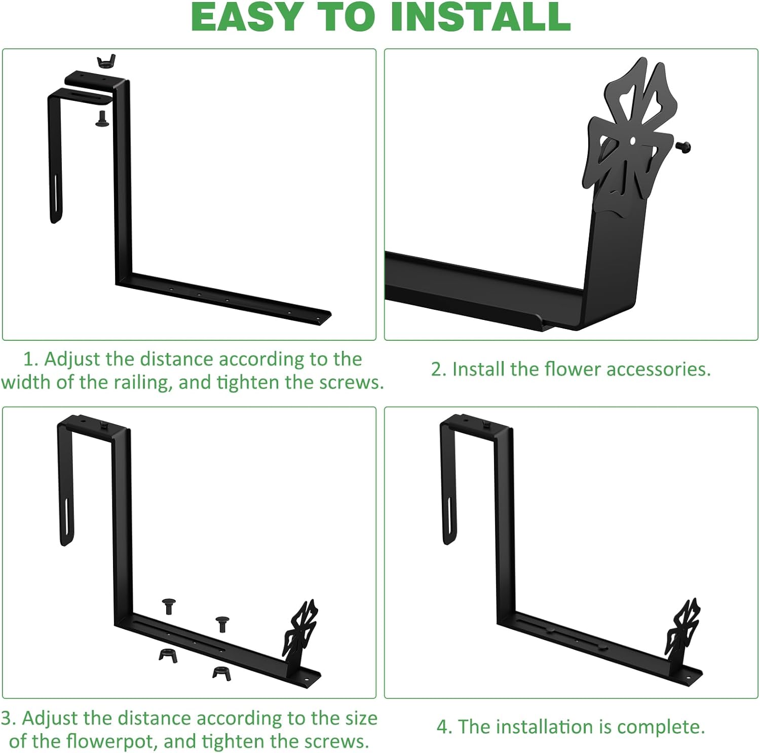 Adjustable Planter Box Brackets for 6''-12'' Depth Flower Boxes in Modern Design