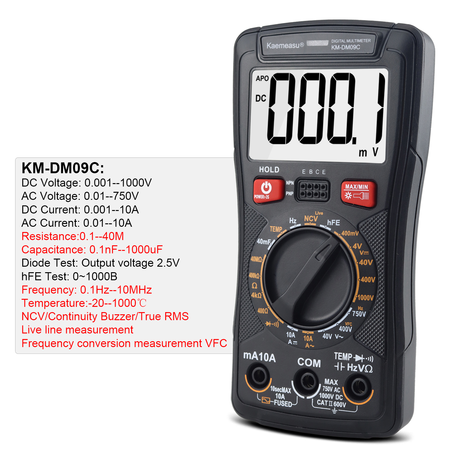 Digital Multimeter with NCV Diode Test and Continuity Buzzer Measuring Inductance Range