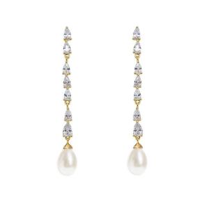Quality ECO Friendly Bridal Pearl Drop Earrings 18K Gold Teardrop Bridal Earrings wholesale