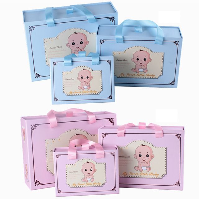 Born Baby Gift Set Box with Handle and Custom Print Foldable Magnetic Flap Closure