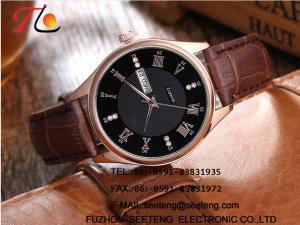 Quality Brand high quality Men's analog watch with stainless steel case and pu leather band wholesale