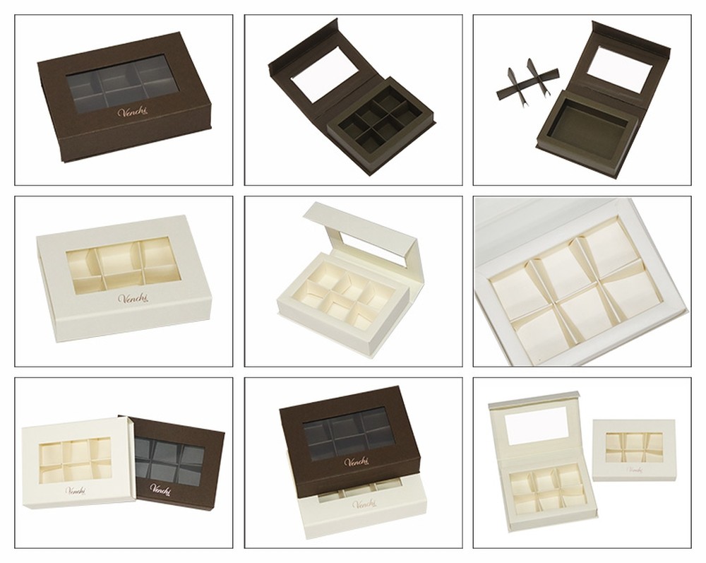 6 Grids Book Shape Window Chocolate Boxes , Window Chocolate Boxes Magnetic Flap