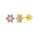 5MM 18k Gold Plated Flower Baby Earrings Perfect Gift for Kids in 925 Sterling