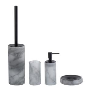 Quality Glass Bathroom Accessories Set Round Shape With Marble Print Glass Lotion Dispenser Bottle Toothbrush Cup wholesale