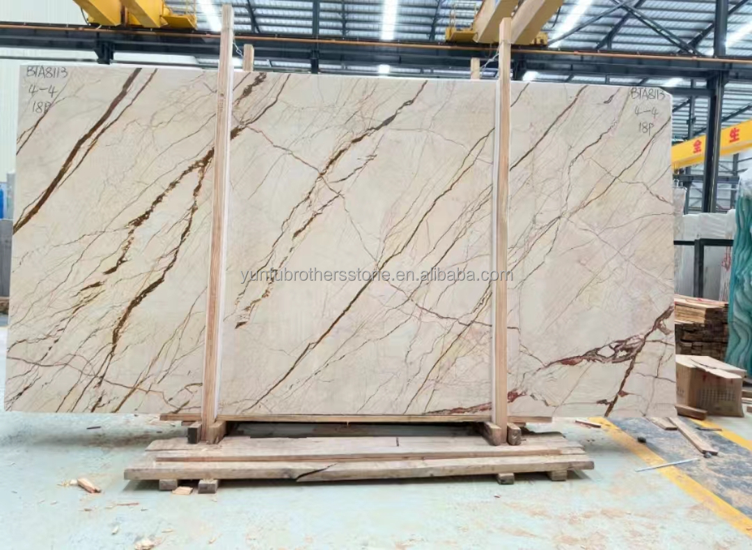 Interior Stair and Floor Tiles Solfitel Gold Marble Big Slab in Modern Natural Style