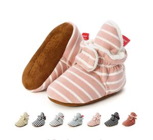 Quality Wholesale cheap Cotton fabric striped print socks soft sole prewalk boy girl baby booties wholesale