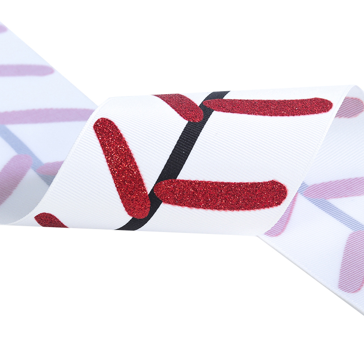 Custom Quality Glitter Grosgrain Pink Ribbon 75mm