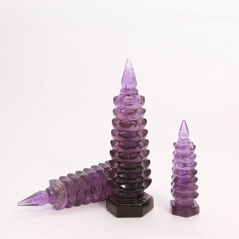 Natural Amethyst Nine-Story Wenchang Tower Ornaments Amethyst Raw Stone Ore Crystal Porch Bedroom Living Room Ornaments