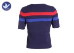 Summer Short Sleeve Cable Knit Sweater , Womens Navy Blue Pullover Sweater Crew