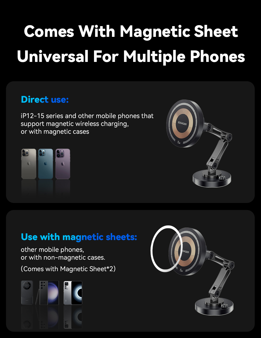 ESSAGER ES-ZJ25 Series 15W Magnetic Car Phone Mount Holder