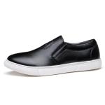 OEM ODM Mens Slip On Leather Sneakers Black / Brown With White Out Sole