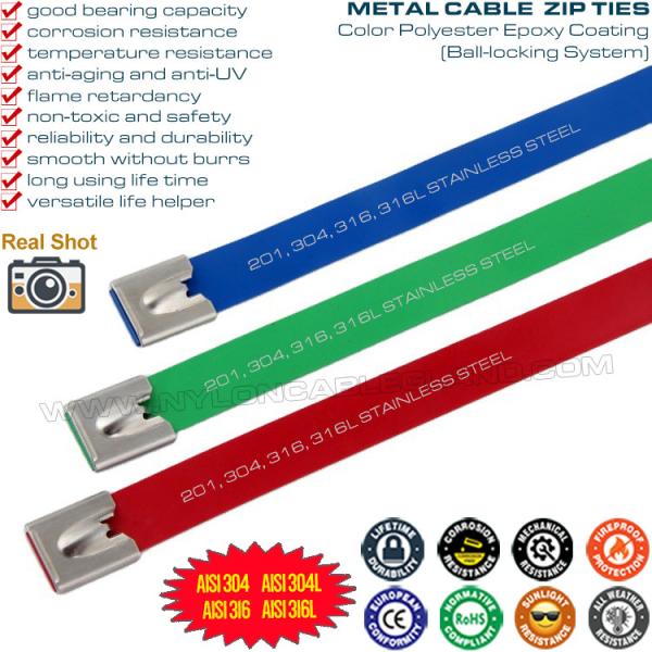 Polyester Coated 304/316 Stainless Steel Cable Ties, Epoxy Coated Metal Cable