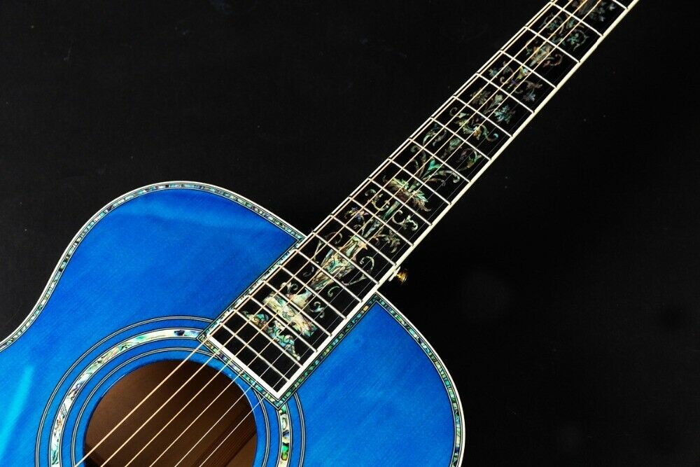 Abalone Blue Solid spruce top 40 inch OM style acoustic guitar Burst maple back