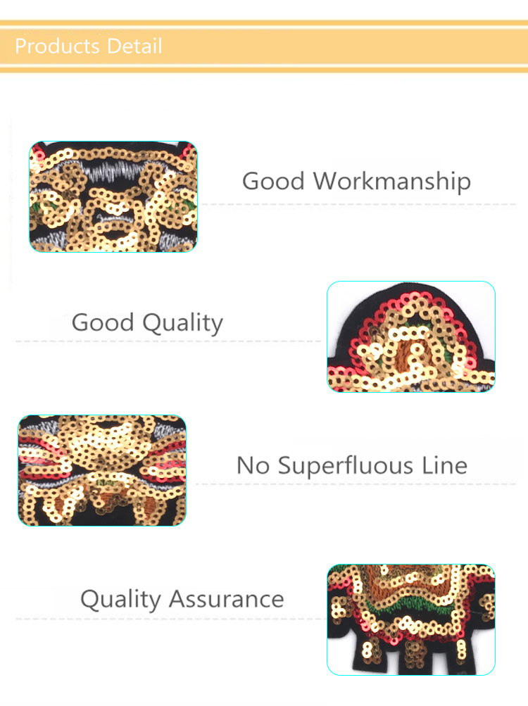 New Arrival Popular Style Sequined Tiger Patches Factory Direct Selling Good Quality Sequined and Embroidered Patches