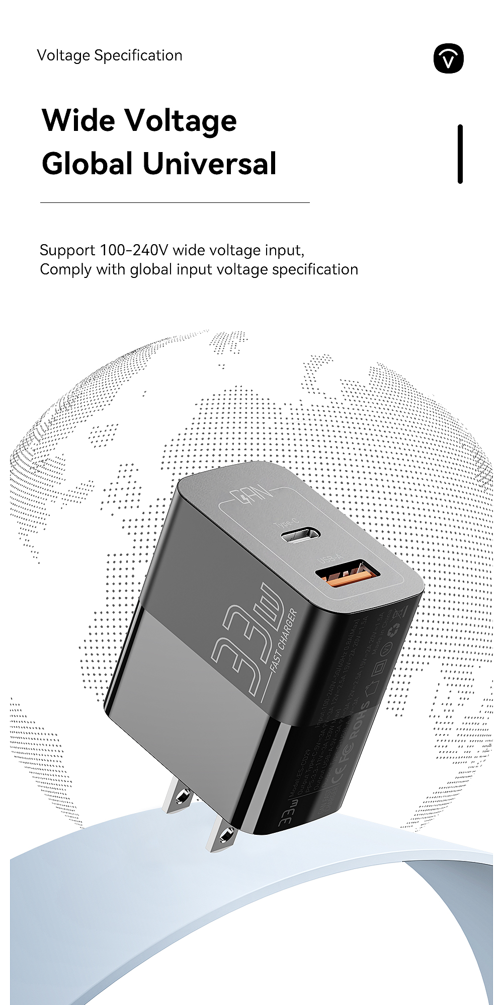 High Power GaN Chargers USB A Type C Double Port Quick Charging PD Wall Charger 33W