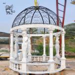 Large Marble Gazebo Woman Statues Garden Pavilion Metal Roof Hand Carved Outdoor