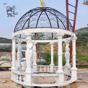 Quality Large Marble Gazebo Woman Statues Garden Pavilion Metal Roof Hand Carved Outdoor Decoration wholesale
