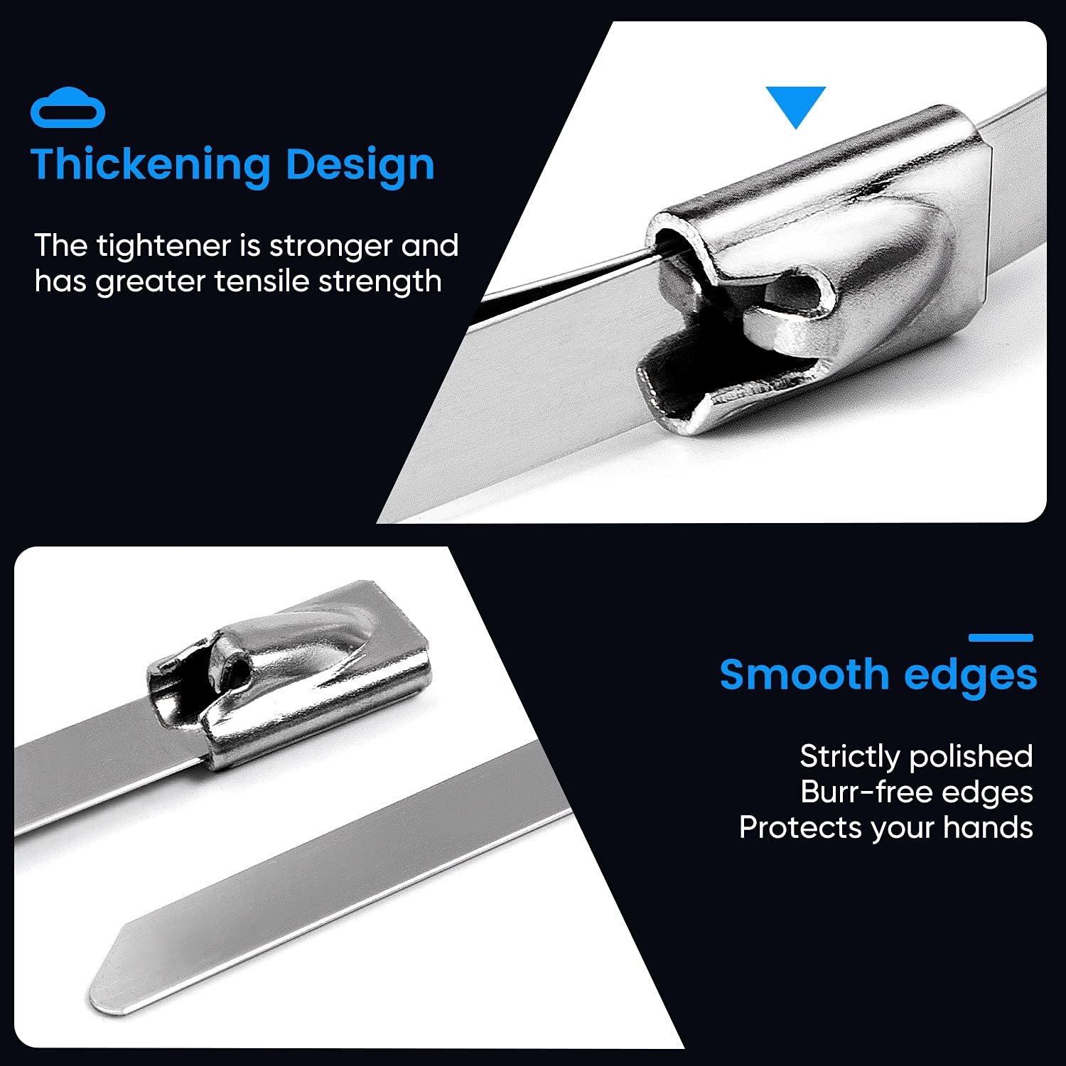 11.8 Inch Length 304 Stainless Steel Cable Ties with Zinc Finish and Customized Support Imperial Measurement System