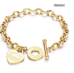 Quality 20cm Texture Stainless Steel Bangle Heart Buckle Thick Gold Chain Bracelet Womens wholesale